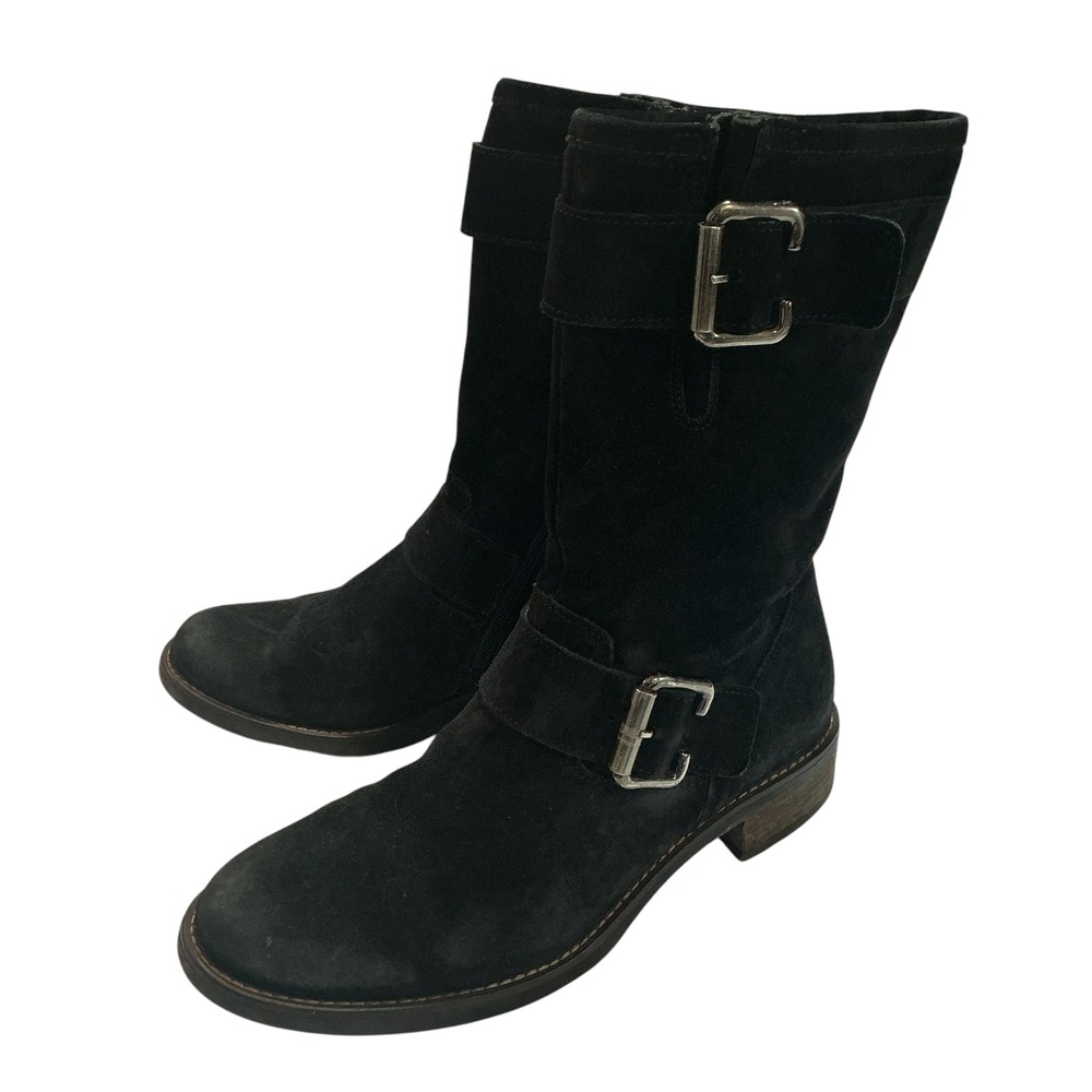 PAUL GREEN‎ Adison Biker Boots US 7 UK 4.5 Black Distressed Suede Buckle Slouchy